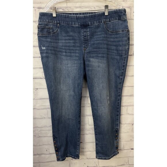 Chico’s Jegging Ankle 16P Studded Hem Angel Road Indigo Pull On Jean Stretch New - Picture 1 of 13